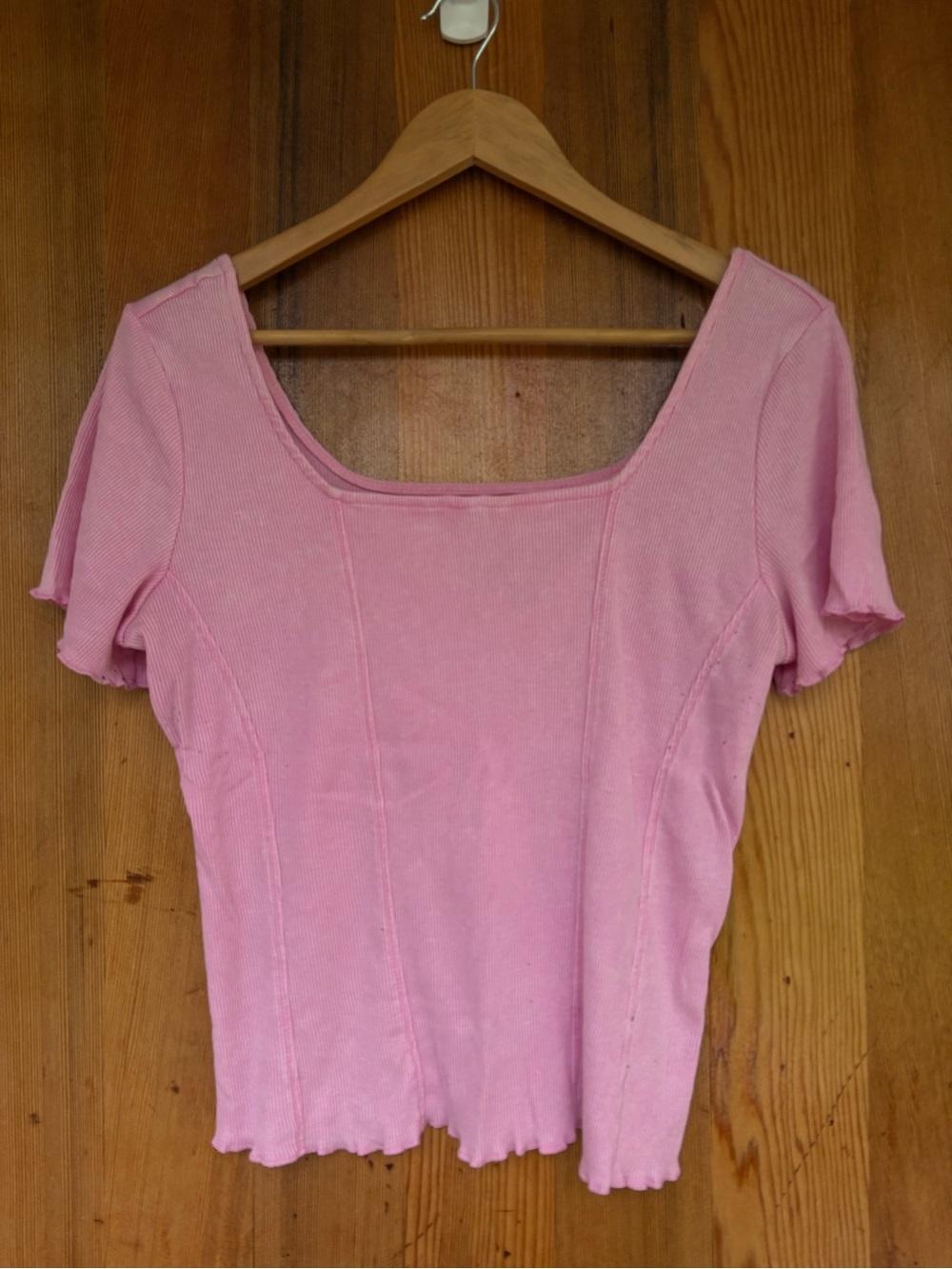 No Boundaries Pink Ribbed Square-Neck Short Sleeve Top